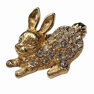 Vintage Avon Gold Tone Rabbit Crystal Brooch